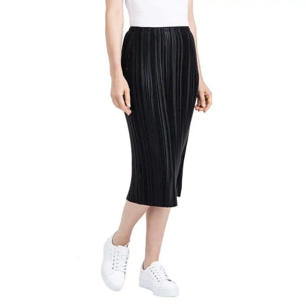 Dalia Ladies' Lined Elastic Straight Pleated Midi Skirt Plus Size XXL Black EUC